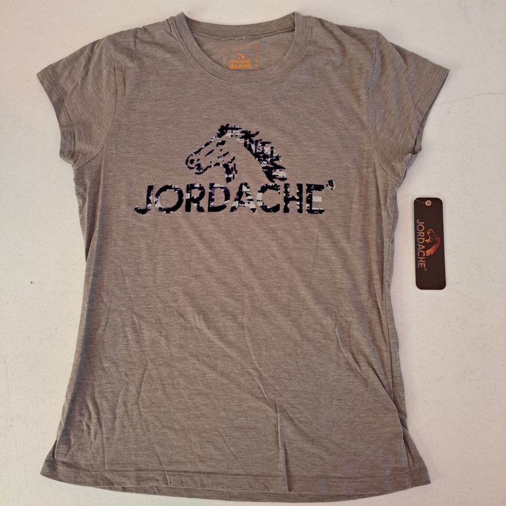 Jordache Graphic T-Shirt Womens Heather Gray Large New Distressed Logo 1345-162